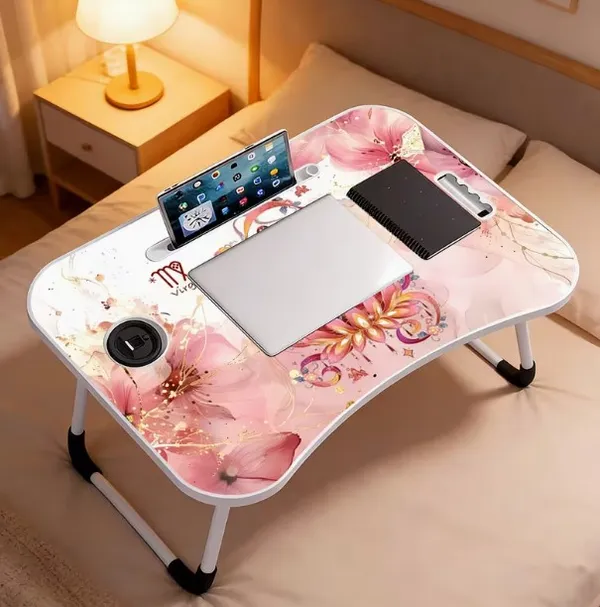 Foldable_Laptop_Table_With_Cup_Holder_And_Tablet_Slot_-_Pink_Floral_Design