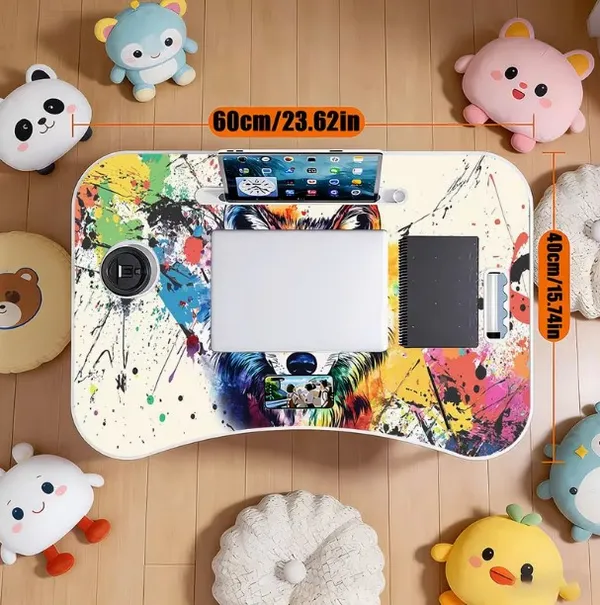 Colorful_Wolf_Art_Foldable_Laptop_Bed_Table_With_Cup_Holder_And_Tablet_Slot