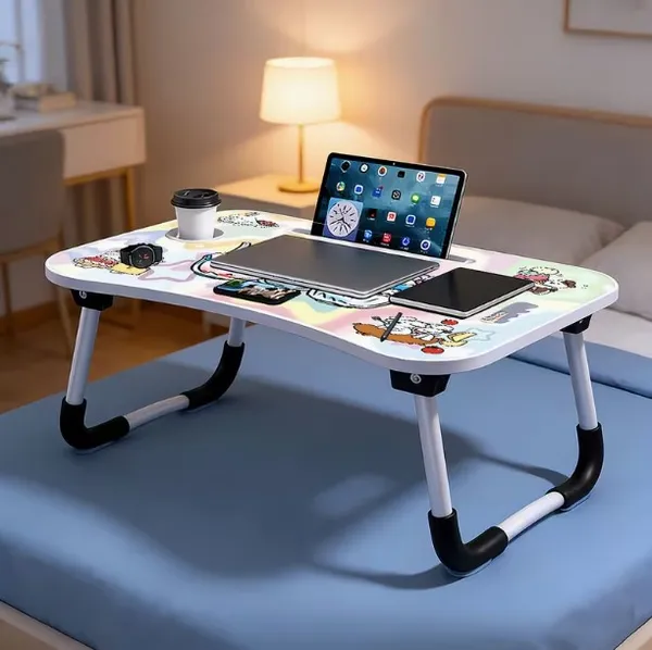 Foldable_Laptop_Bed_Table_With_Cup_Holder_And_Tablet_Slot_-_Cute_Character_Design