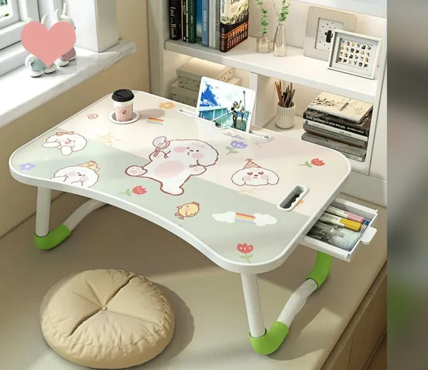 Portable_Foldable_Laptop_Bed_Table_With_Drawer_And_Cup_Holder_-_Cute_Animal_Print_Design