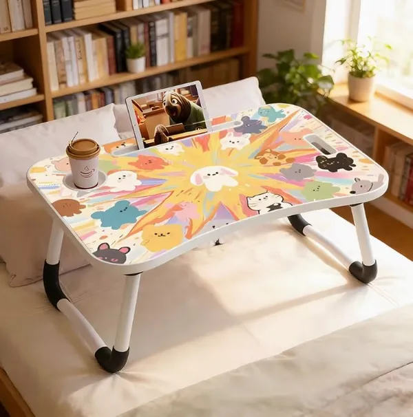 Cute_Animal_Pattern_Foldable_Laptop_Bed_Table_With_Cup_Holder_&_Tablet_Slot
