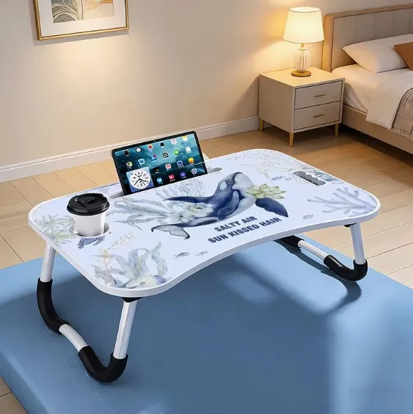 Portable_Lap_Desk_With_Foldable_Legs_-_Ocean_Theme_Bed_Table_With_Cup_Holder_&_Tablet_Slot_(60Cm)