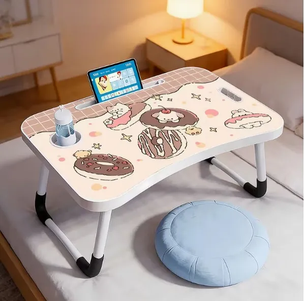 Cute_Cartoon_Doughnut_Laptop_Bed_Table_With_Phone_And_Cup_Holder