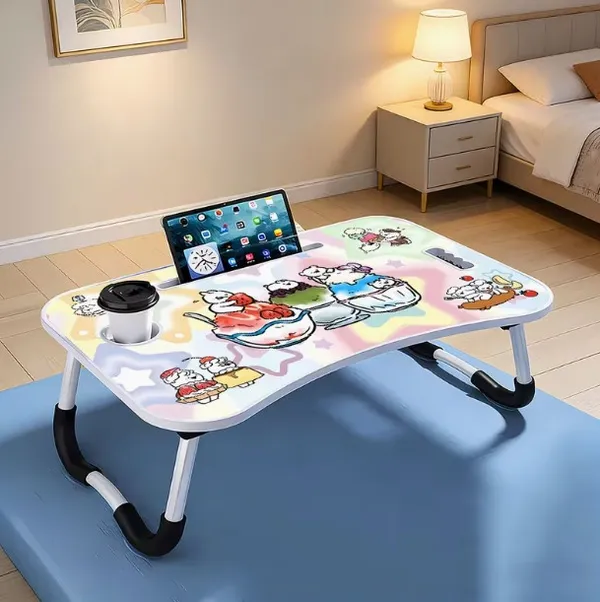 Foldable_Laptop_Bed_Table_With_Cup_Holder_And_Tablet_Slot_-_Cute_Character_Design