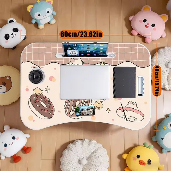 Cute_Cartoon_Doughnut_Laptop_Bed_Table_With_Phone_And_Cup_Holder