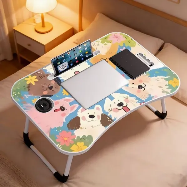 Foldable_Lap_Desk_With_Cute_Dog_Print_Design_And_Cup_Holder