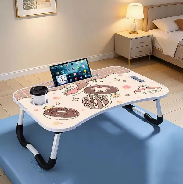 Cute_Cartoon_Doughnut_Laptop_Bed_Table_With_Phone_And_Cup_Holder