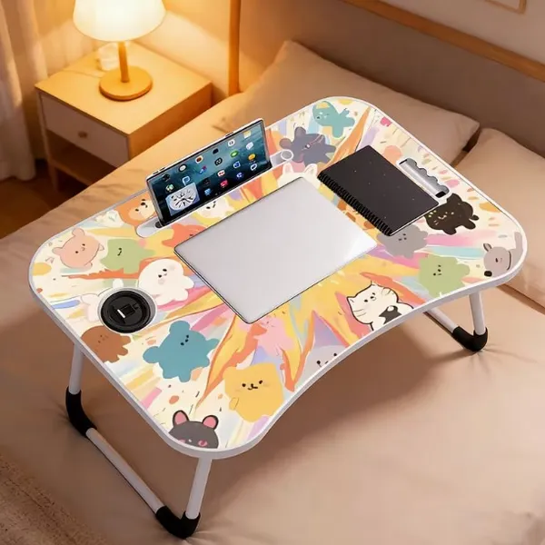Cute_Animal_Pattern_Foldable_Laptop_Bed_Table_With_Cup_Holder_&_Tablet_Slot