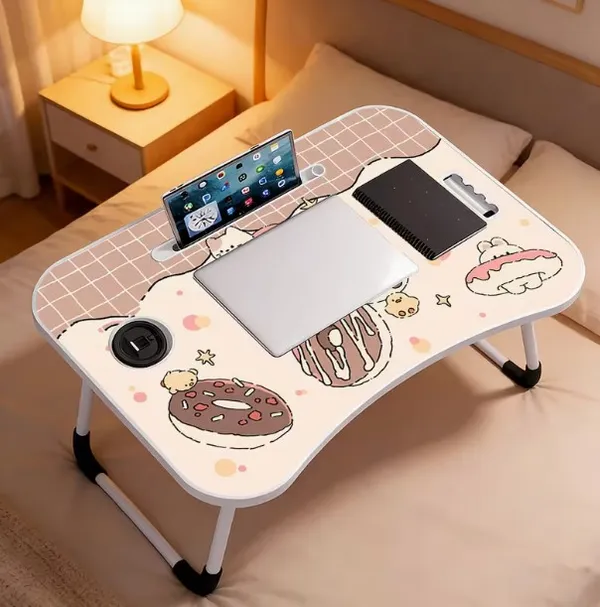Cute_Cartoon_Doughnut_Laptop_Bed_Table_With_Phone_And_Cup_Holder