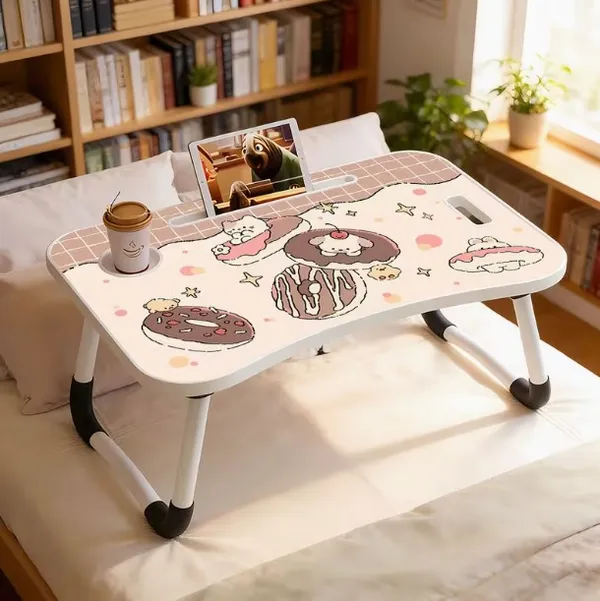 Cute_Cartoon_Doughnut_Laptop_Bed_Table_With_Phone_And_Cup_Holder