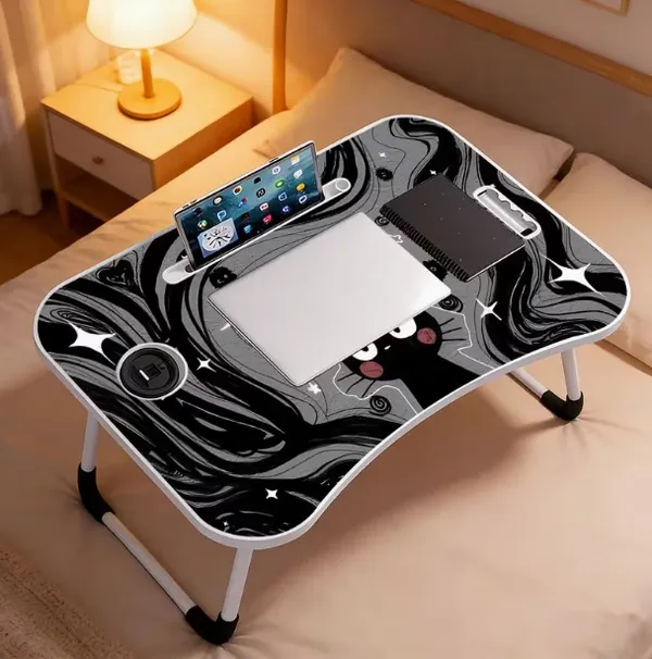 Foldable_Laptop_Desk_With_Black_Cat_Design_And_Storage_Compartments