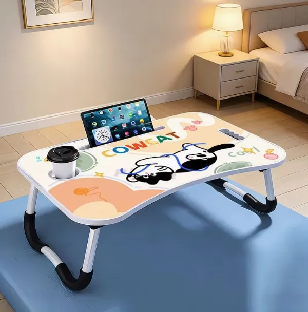 Portable_Folding_Laptop_Table_With_Cup_Holder_And_Phone_Slot_–_Cow_Cat_Design
