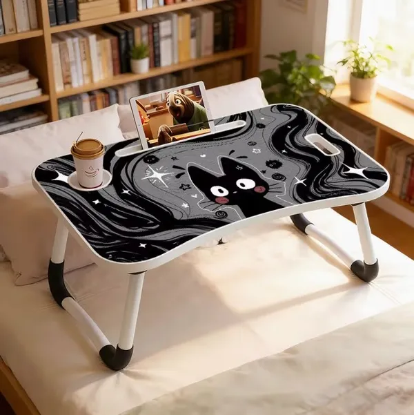 Foldable_Laptop_Desk_With_Black_Cat_Design_And_Storage_Compartments