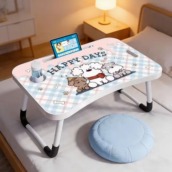 Happy_Days_Cartoon_Dog_Foldable_Laptop_Bed_Table_With_Cup_Holder_And_Phone_Slot