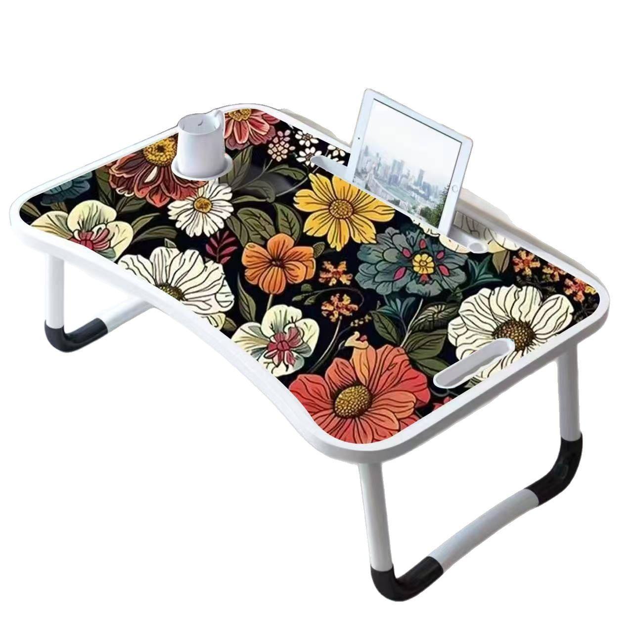 Portable_Laptop_Table_With_Floral_Print_Design_-_Foldable_Study_Desk_With_Cup_Holder_And_Storage_Drawer