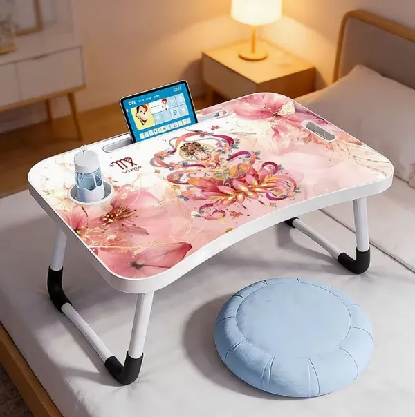 Foldable_Laptop_Table_With_Cup_Holder_And_Tablet_Slot_-_Pink_Floral_Design