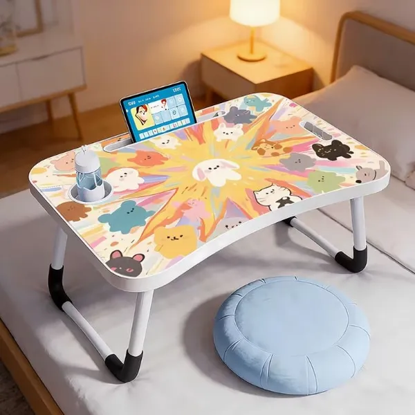 Cute_Animal_Pattern_Foldable_Laptop_Bed_Table_With_Cup_Holder_&_Tablet_Slot