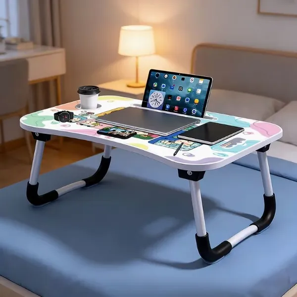 Portable_Foldable_Laptop_Bed_Table_With_Tablet_Holder_And_Cup_Slot_-_Colorful_Cartoon_Design