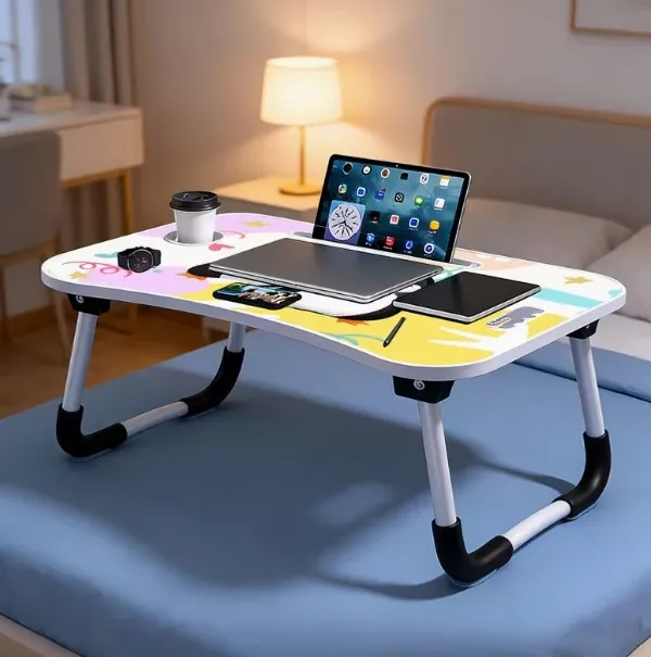 Penguin_Cartoon_Folding_Laptop_Bed_Table_With_Cup_Holder_And_Tablet_Slot