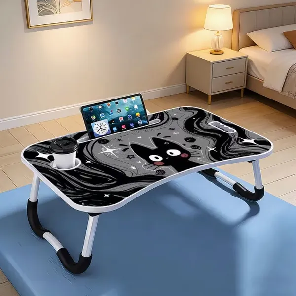 Foldable_Laptop_Desk_With_Black_Cat_Design_And_Storage_Compartments