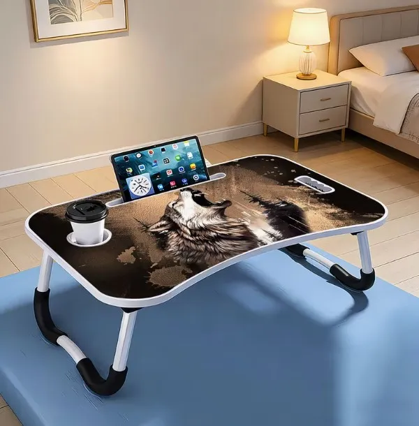 Portable_Laptop_Bed_Table_With_Wolf_Print_Design_-_Foldable_Lap_Desk_With_Cup_Holder_&_Phone_Slot