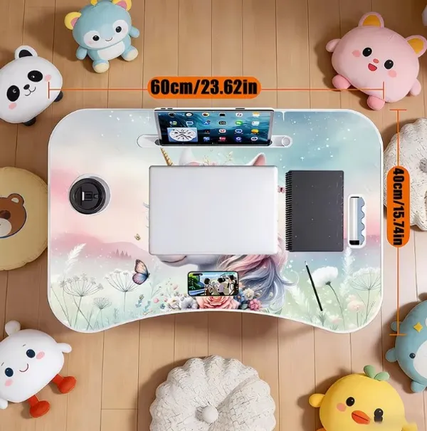 Unicorn_Printed_Foldable_Laptop_Table_With_Cup_Holder_And_Tablet_Slot