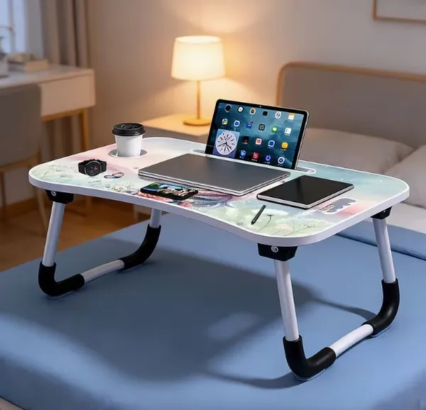 Unicorn_Printed_Foldable_Laptop_Table_With_Cup_Holder_And_Tablet_Slot
