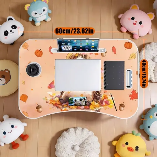 Portable_Laptop_Desk_With_Hedgehog_Design_-_Foldable_Bed_Table_With_Cup_Holder_And_Tablet_Slot