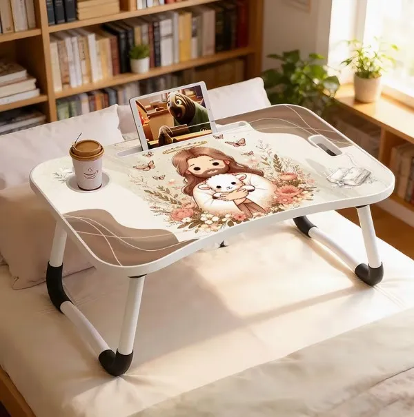 Portable_Foldable_Laptop_Bed_Table_With_Cup_Holder_And_Tablet_Slot