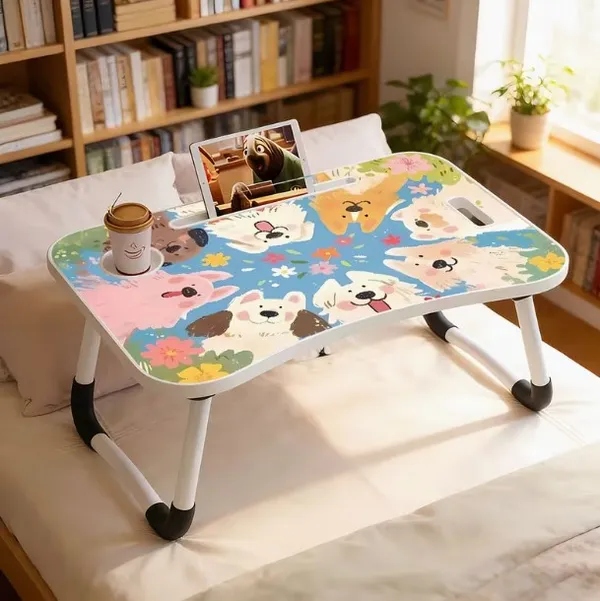 Foldable_Lap_Desk_With_Cute_Dog_Print_Design_And_Cup_Holder