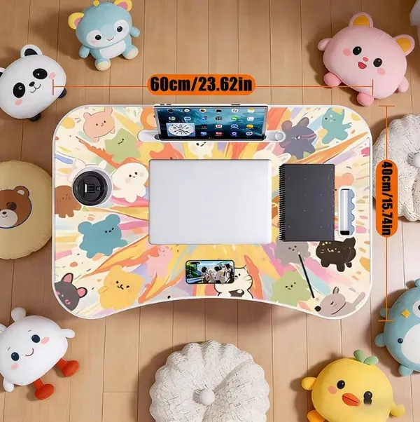 Portable_Foldable_Laptop_Bed_Table_With_Cup_Holder_And_Tablet_Slot_-_Cute_Animal_Print_Design