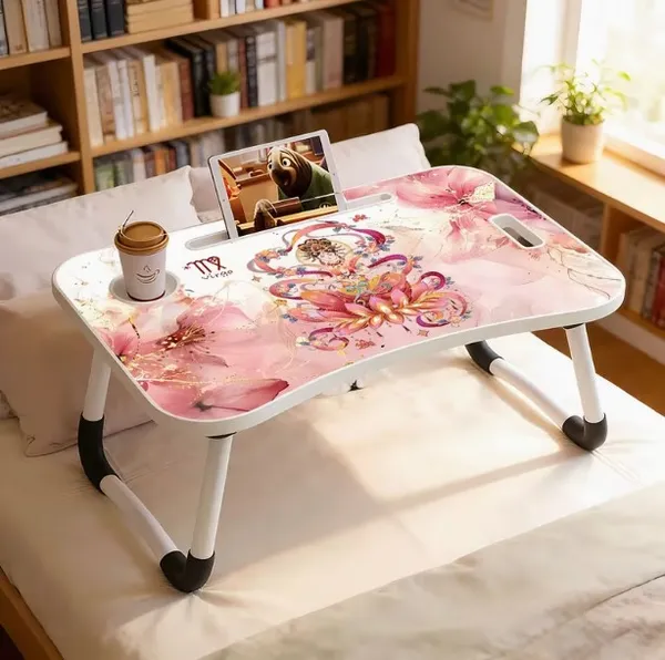 Foldable_Laptop_Table_With_Cup_Holder_And_Tablet_Slot_-_Pink_Floral_Design