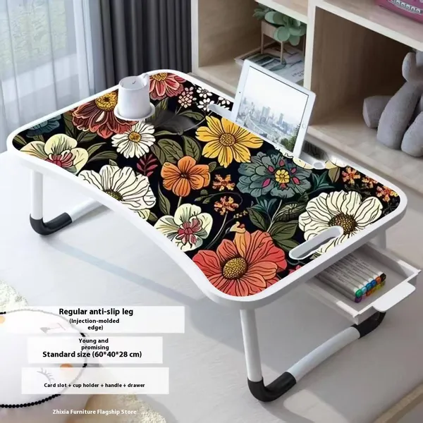 Portable_Laptop_Table_With_Floral_Print_Design_-_Foldable_Study_Desk_With_Cup_Holder_And_Storage_Drawer