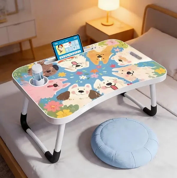 Foldable_Lap_Desk_With_Cute_Dog_Print_Design_And_Cup_Holder