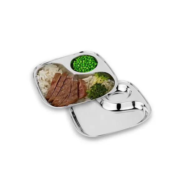 CutTales_Stainless_Steel_2_Section_Plate_Set_of_2,_Food_Grade_Snack_&_Meal_Serving_Plates