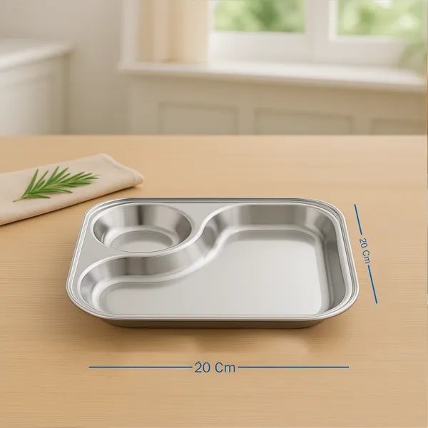 CutTales_Stainless_Steel_2_Section_Plate_Set_of_2,_Food_Grade_Snack_&_Meal_Serving_Plates