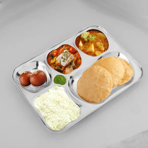 CutTales_Stainless_Steel_6_Section_Dinner_Plate_Set,_Compartment_Thali_for_Home_&_Office_Meals