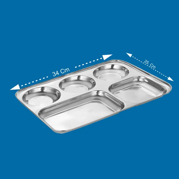 CutTales_Stainless_Steel_5_Section_Dinner_Plate_Set_of_6,_Compartment_Thali_for_Family_Dining