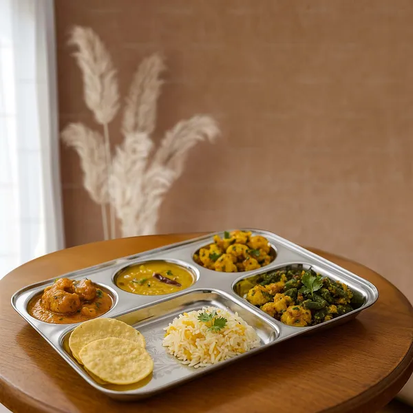 CutTales_Stainless_Steel_5_Section_Dinner_Plate_Set_of_6,_Compartment_Thali_for_Family_Dining