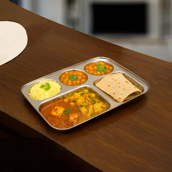 CutTales_Stainless_Steel_5_Section_Dinner_Plate_Set_of_6,_Compartment_Thali_for_Family_Dining