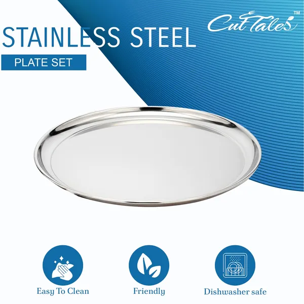 CutTales_Stainless_Steel_Dinner_Plate_Set_of_2,_Food_Grade_Serving_Plates_for_Everyday_Meals