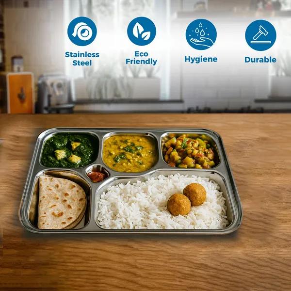 CutTales_Stainless_Steel_6_Section_Temple_Dinner_Plate,_Traditional_Compartment_Thali_Set