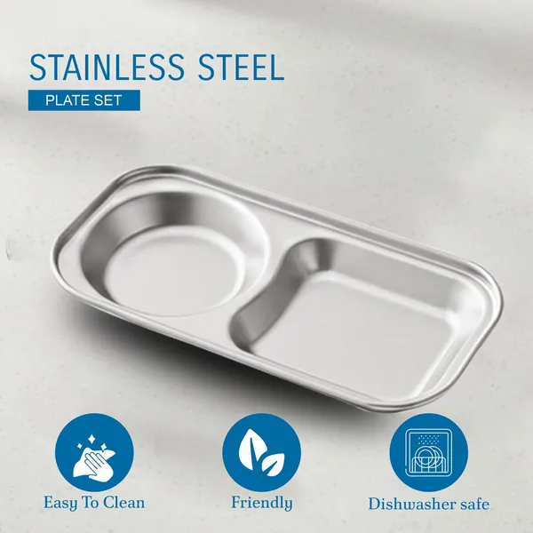 CutTales_Stainless_Steel_2_Section_Snack_Plate_Set_of_12,_Food_Grade_Serving_Plates_for_Home,_School_&_Parties