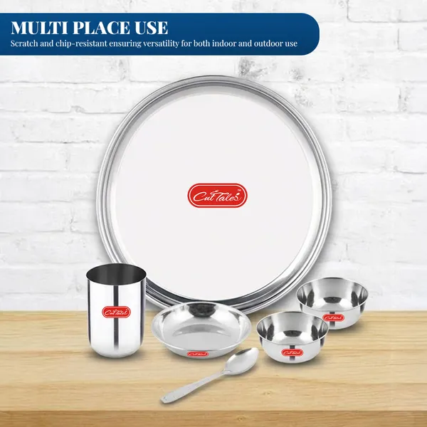 CutTales_Stainless_Steel_Dinner_Plate_Set_of_6,_Food_Grade_Serving_Plates_for_Daily_Dining