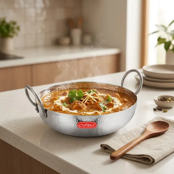CutTales_Stainless_Steel_Hammered_Kadai,_Heat_Resistant_Heavy_Bottom_Cookware_with_Lid