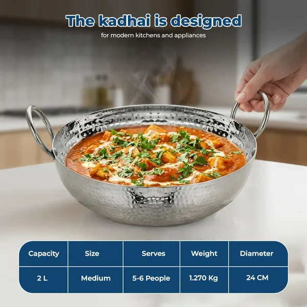 CutTales_Stainless_Steel_Hammered_Kadai,_Heat_Resistant_Heavy_Bottom_Cookware_with_Lid