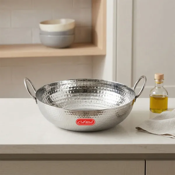 CutTales_Stainless_Steel_Hammered_Kadai,_Heavy_Bottom_Heat_Resistant_Cookware_for_Cooking_&_Frying