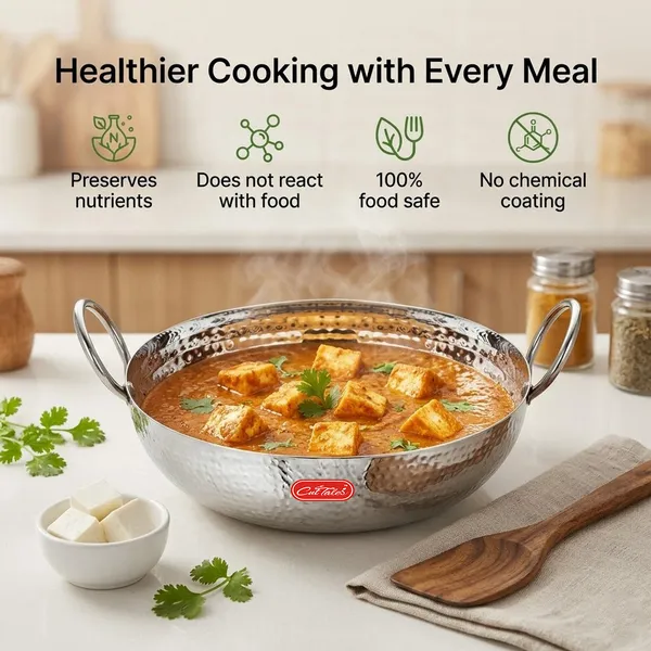 CutTales_Stainless_Steel_Hammered_Kadai,_Heavy_Bottom_Heat_Resistant_Cookware_for_Cooking_&_Frying