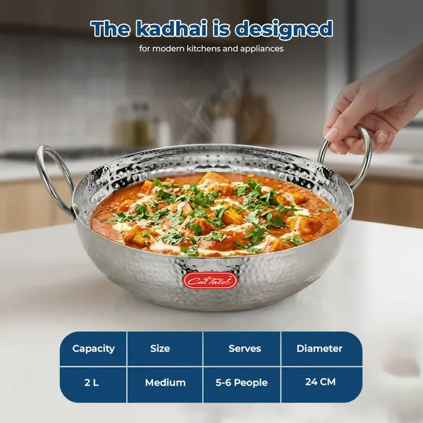 CutTales_Stainless_Steel_Hammered_Kadai,_Heavy_Bottom_Heat_Resistant_Cookware_for_Cooking_&_Frying