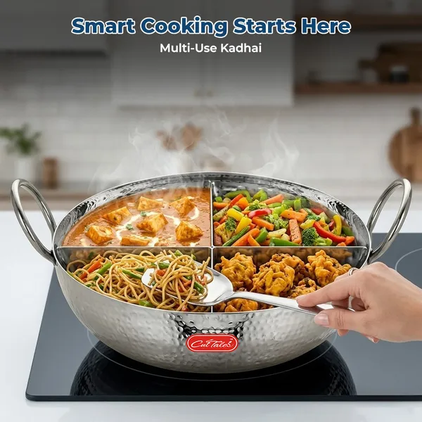 CutTales_Stainless_Steel_Hammered_Kadai,_Heavy_Bottom_Heat_Resistant_Cookware_for_Cooking_&_Frying